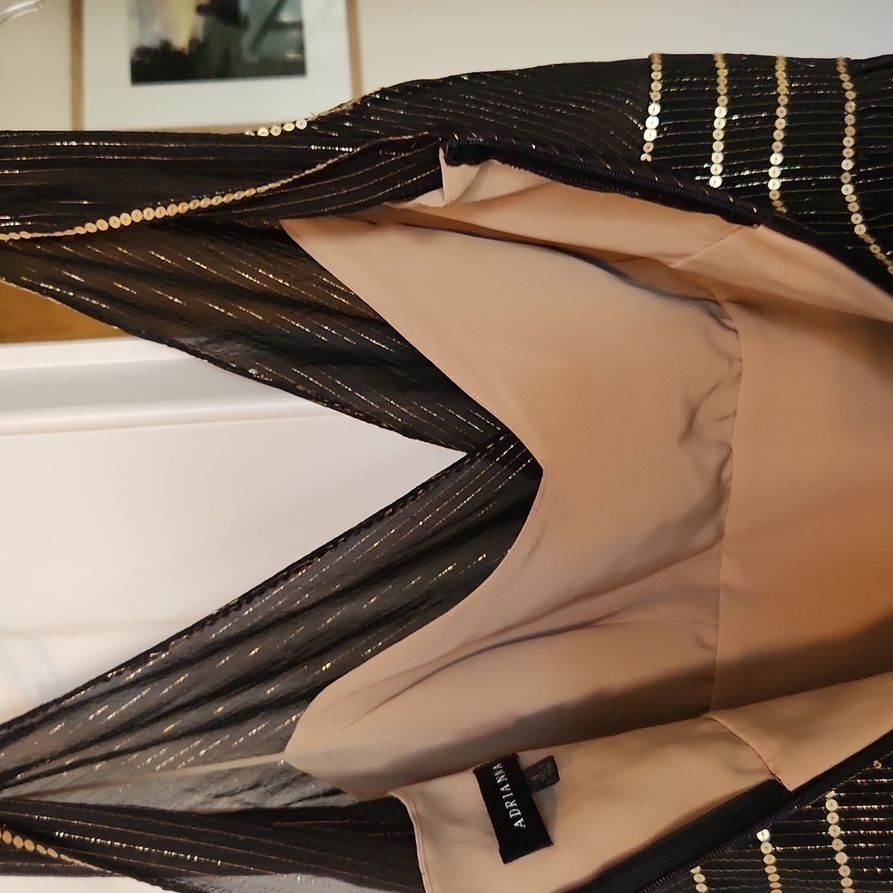 Adrianna black and gold fit and‎ flare dress, size 8 - Picture 4 of 7